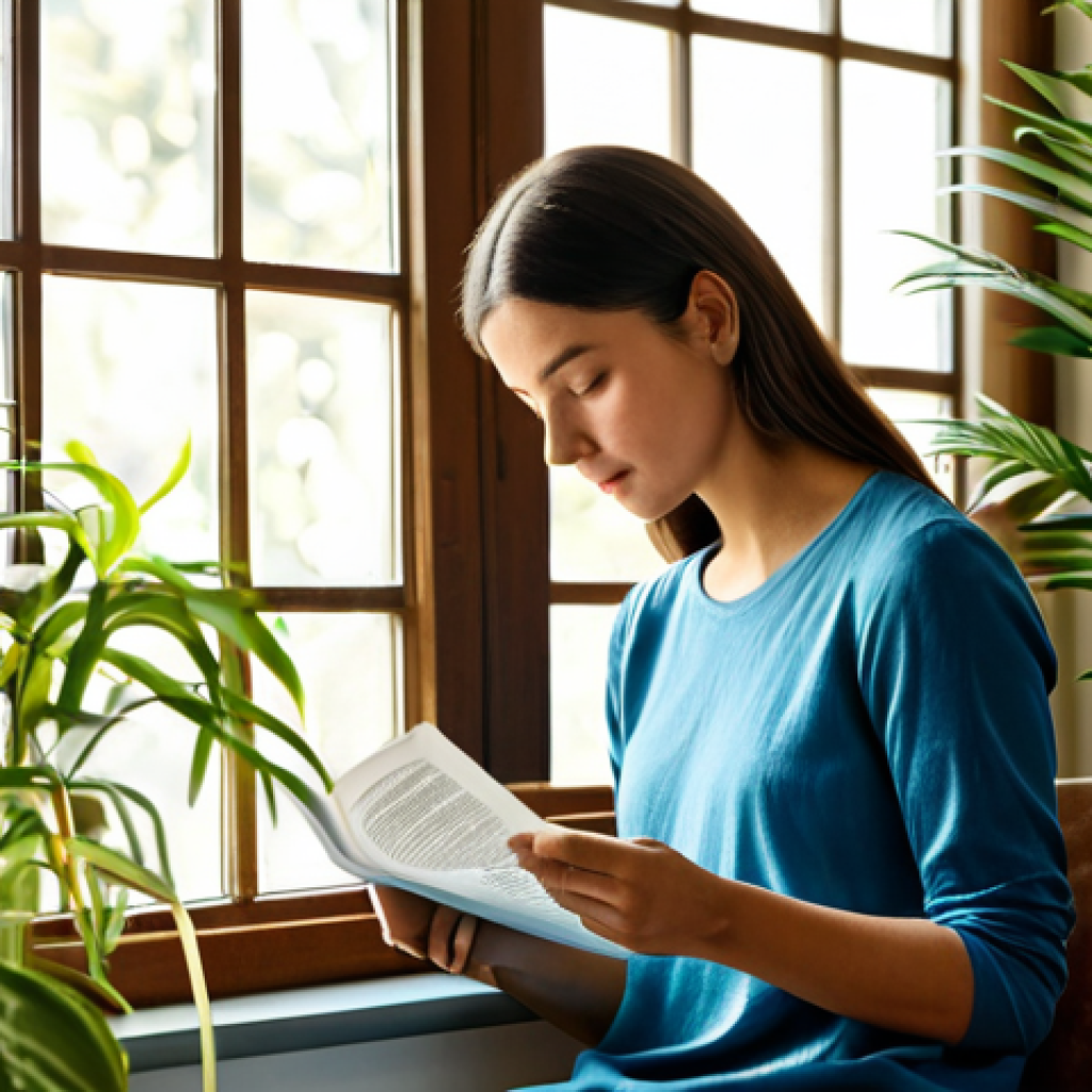 **

"A woman fully clothed in comfortable attire, peacefully reading a paper book in a sunlit room, surrounded by plants, a cozy atmosphere, safe for work, appropriate content, perfect anatomy, natural proportions, professional, family-friendly, well-formed hands, proper finger count, natural pose."

**