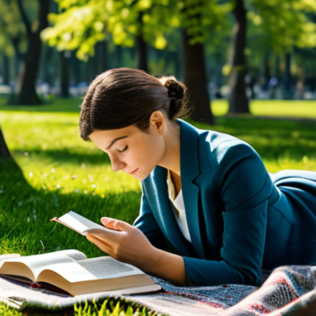 디지털 디톡스를 위한 30일 챌린지 - **Image Prompt 1:**
"A woman in professional attire, fully clothed, is peacefully reading a book in ...