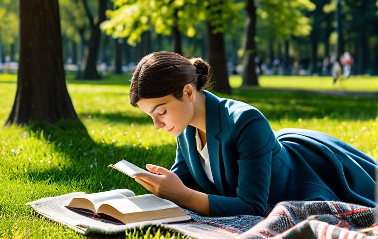 디지털 디톡스를 위한 30일 챌린지 - **Image Prompt 1:**
"A woman in professional attire, fully clothed, is peacefully reading a book in ...