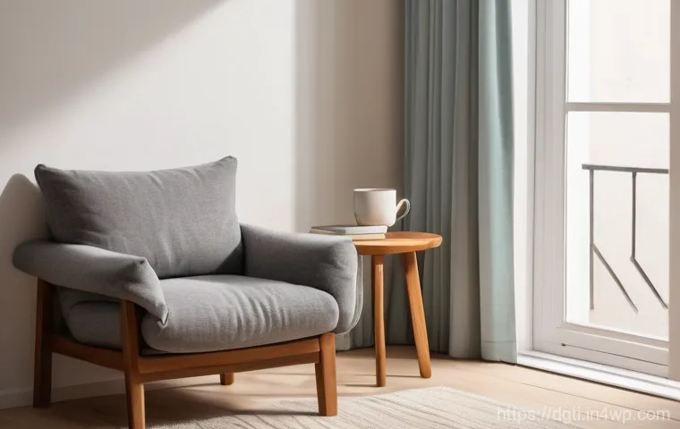 디지털 미니멀리즘을 위한 독서 목록 - A woman in her late 20s, wearing comfortable, modest loungewear, sits amidst a swirling vortex of gl...