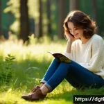 Home 20 디지털 라이프에서의 정보 과부하 해결법 - **Prompt 1: Serene Digital Detox in Nature**
A young woman in her late 20s, with short, wavy bro...