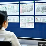 Home 18 디지털 환경에서의 우선순위 설정 방법 - A professional workspace scene showing a person organizing tasks on a large digital screen displayin...