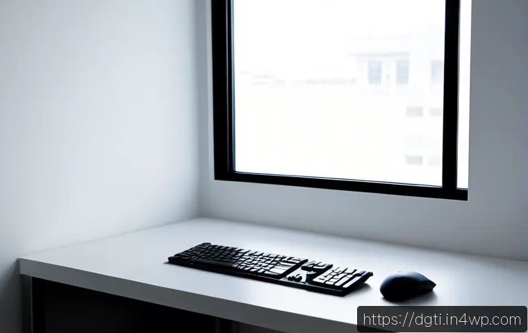 윈도우에서의 미니멀한 운영 시스템 설정 - Photorealistic minimalist home office, sleek desktop computer displaying a clean abstract settings i...